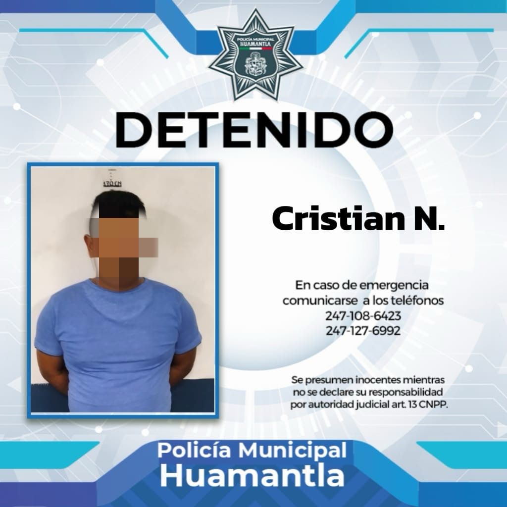 Policías de Huamantla detienen y ponen a disposición a sujeto por intento de violación, amenazas, robo y portación de arma de fuego
